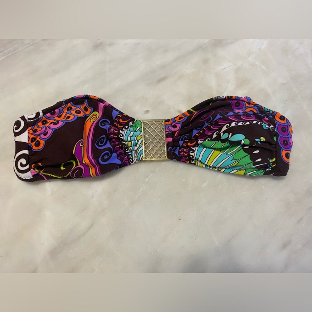 Trina Turk Multicolor fontaine bandeau Bikini Top gold accent purple green sz 4